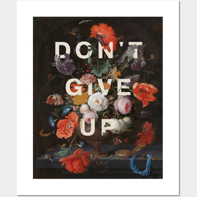 Floral typography: Don't give up (off-white text) Wall Art by Ofeefee